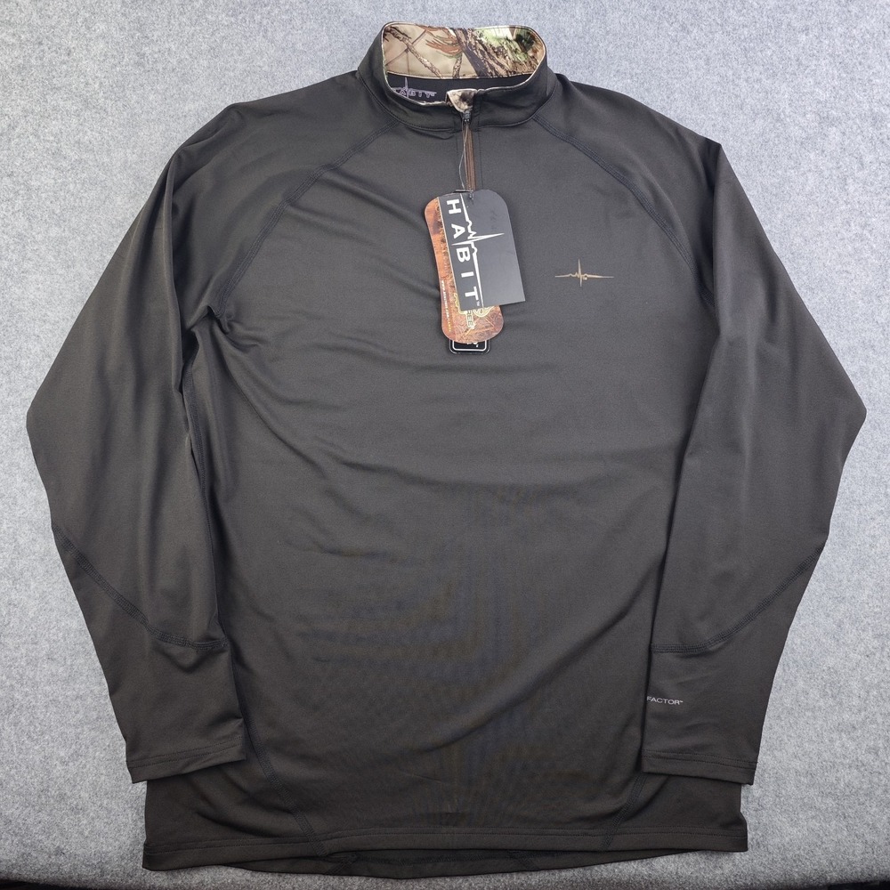 Habit 1/4 Zip Hunting Layer‎ Black Camo Trim Performance Shirt Medium NWT